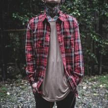 Fear Of god long Sleeve Brushed Red Tartan casual shirt tyga hiphop streetwear men’s plaid check flannel shirt