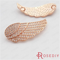 (29154)Diy Jewelry Accessories,29*13MM Real gold plated Rose gold color Copper and A grade Zircon Micro insert Wing 1 PC