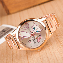 Fashion Luxury Brand Women Rose Gold Watch Ladies Casual Steel Belt Quartz Cat Watches Female Clock hodinky relogio feminino