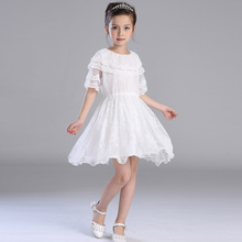 Girls Summer New Silk Children’s Kids Clothing White Lace Mesh Party Wedding Dress