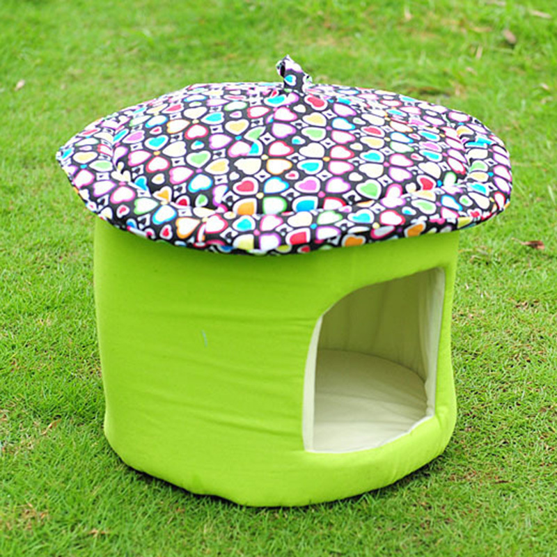Mushroom pets bed soft dog puppy warm house with cushion green Super