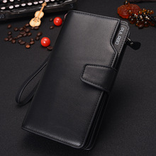 Hot New fashion design black genuine leather men wallets long zipper brown purse women clutch carteira