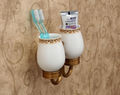 Luxury Beautifull Antique Brass Bathroom Toothbrush Holder Double Cups Holder Wall Mount