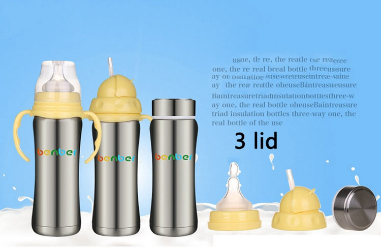 3 Lids Cover Child Stainless Steel Thermal Insulation Baby Bottle Water Bottle High Quality Baby Milk Bottle Keep Warm Product (4)