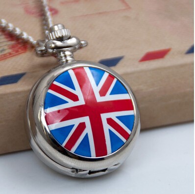 New the Union Jack Pocket Watch Flag of UK Pendant Necklace
