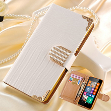 Luxury Shining Crystal Rhinestone PU Leather Case for Nokia Lumia 635 630 Bling Phone Bag Leather