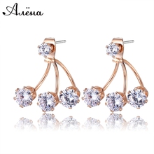Big Crystal Earrings Rhinestone Double Sided Famous Brand Jewelry Cubic Zirconia Ear Jacket Stud Earring For Women Brincos Ouro