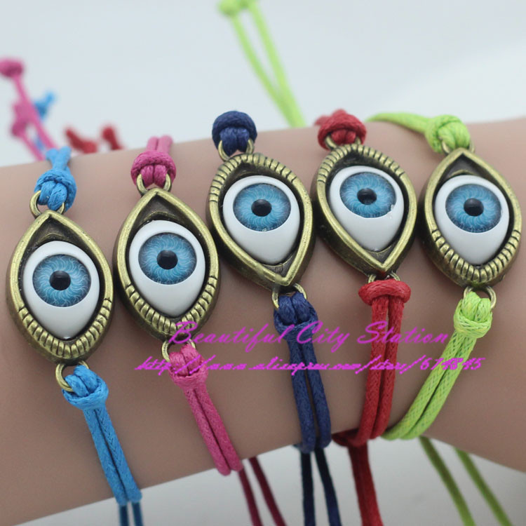 500PCS Fashion Jewelry Cheap Price Handmade Evil Eye Man Jewelry Rope Leather Bracelet Men Jewelry 5 Colors Free Shipping BS0206