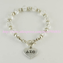 Delta Sigma Theta Sorority sliver heart charm Bracelet DST sliver Crest charm bracelet bangle
