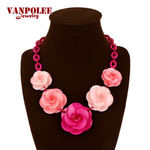 PINK Necklaces & Pendants 2015 Hot Sale Transparent Big Acrylic Flower Vintage Choker Statement Necklace Fashion Jewelry NF0969