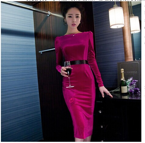 2016 Women vestidos Belted Elegant Pinup Celebrity bowknot Colorblock Bodycon Pleuche Evening