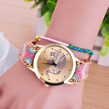 Fashion Maya Style Knit Band Rose Gold Dial Casual Leisure Vintage Bracelet Wrist Watch Watches For
