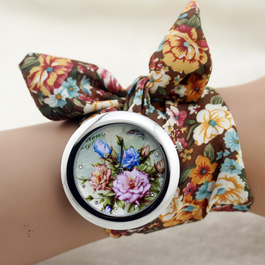 Sloggi дизайн Дамы цветок ткань наручные часы мода женщины платье часы высокого качества ткань смотреть сладкие девочки часы Браслет