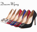 Free Shipping women s classic silk stain diamond buckle wedding heels female fashion silk stian buckle