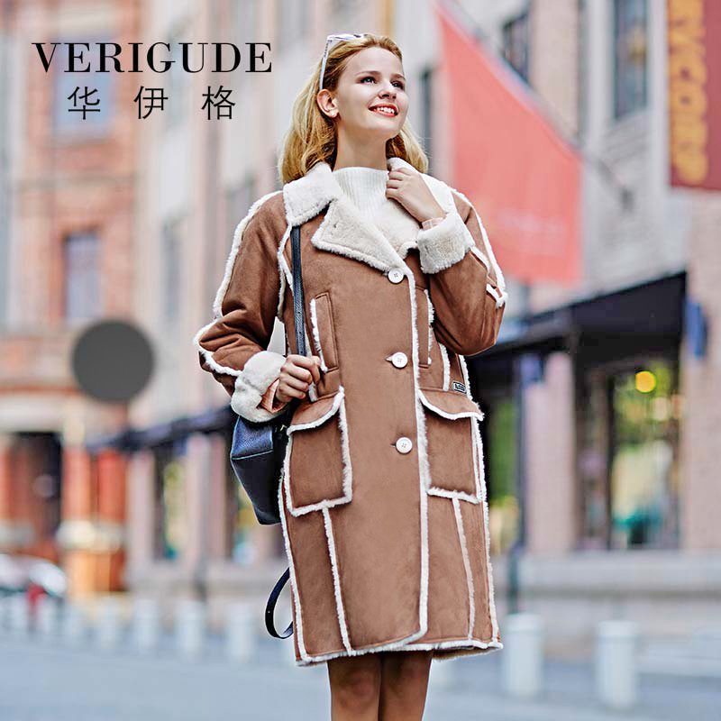 Veri Gude Women Long Faux Fur Coat Winter Warm Thick Overcoat Faux Suede and Faux Rabbit Fur Patchwork High Quality