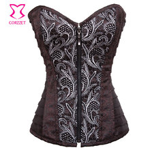 Vitage Brocade and Appliques Corselet Com Ziper Waist Training Corsets Women Steampunk Corset Steel Boned Corpetes E Espartilhos