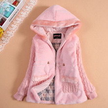 Female winter child outerwear with a hood cotton-padded clothing child thickening autumn women’s