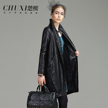 Chu Xi, the European high-end brand women’s 2015 new winter long ladies leather PU leather coat loose woman