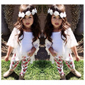 Summer Latest Kids Floral Suits Children Casual 3 piece Set Girls fifth sleeve cardigan top printing