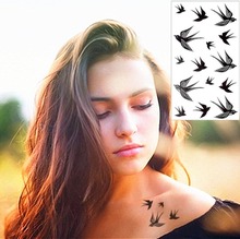 Sexy Elegant Black Swallows 3D Tattoo Pattern Sticker Waterproof Summer Beach Party Temporary Body Art FREE SHIPPING