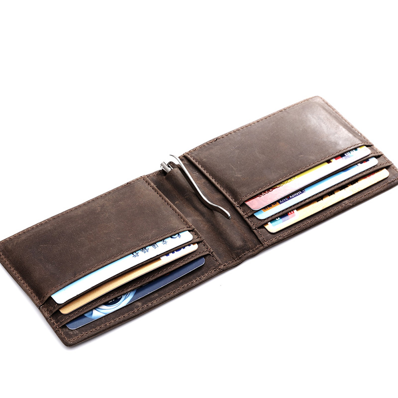 MS Business Genuine Leather Fashion Mens Money Clip Slim Bifold Wallets Brown ID Credit Card Bag ...