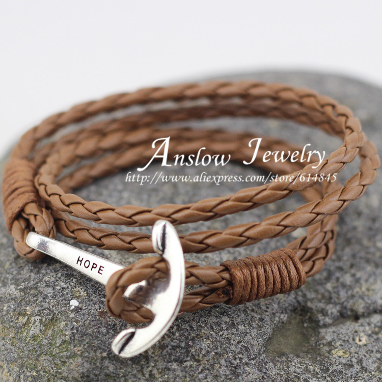 LOW0018LB New Arrival Fashion Jewelry 40cm PU Leather Bracelet Men Anchor Bracelets For Women Best Friend