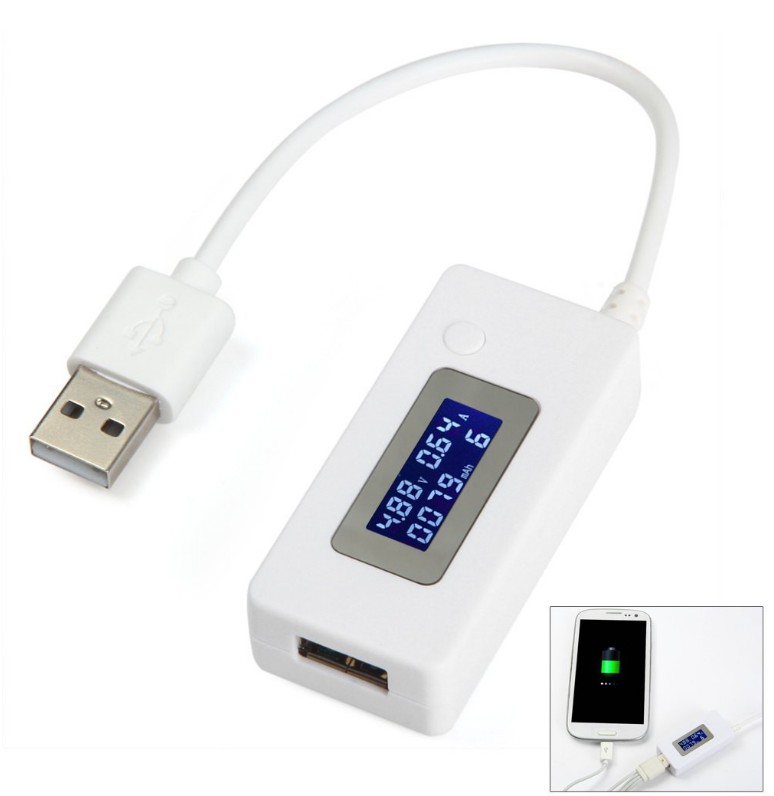 DIYFIX White Mini Phone USB Tester Doctor LCD Screen Capacity Voltage Current 