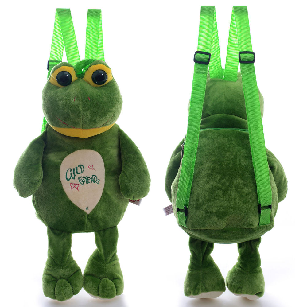 Cartoon Green Frog Kindergarten Kids Backpack Schoolbag Plush Long Bags 19*9\'\' New Free Shipping #LN