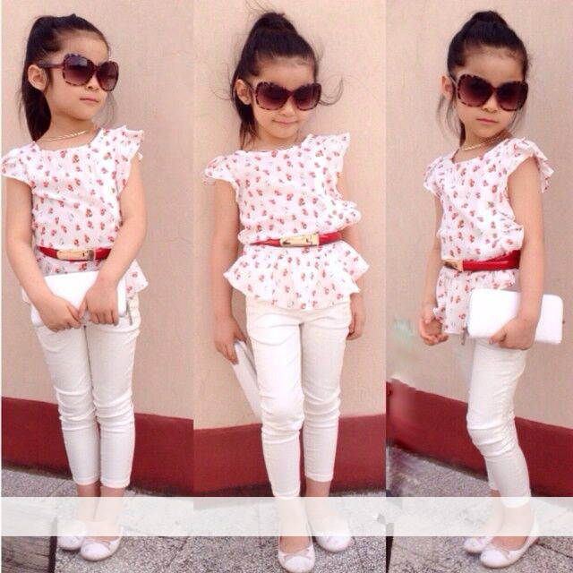 2015 New arrival Girls clothing set suits t shirt pants suit European style fashion street shoot