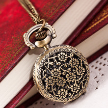 Popular 2015 Unisex Antique Case Pocket Watch Women Vintage Brass Rib Chain Quartz Pocket Watch Train