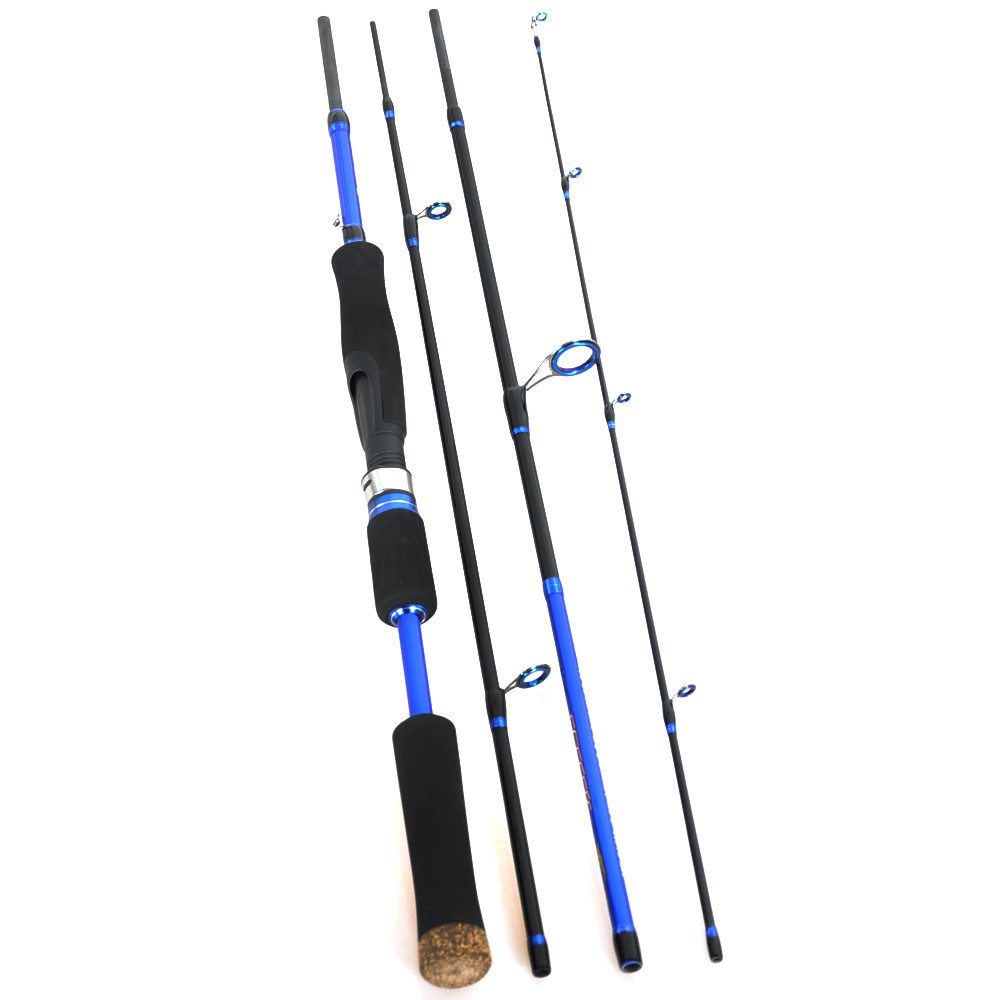 2.1/2.4/2.7m Carbon Blue 4 Section 6.6lb Saltwater Fishing Rod Fishing Pole Ultra Spinning Rod Light Fishing Rod Pesca
