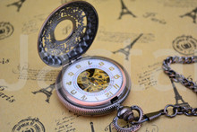 Unisex Vintage Rose RED Style Mechanical Pocket Watch for Women Men Antique Watches Best Gift Skeleton