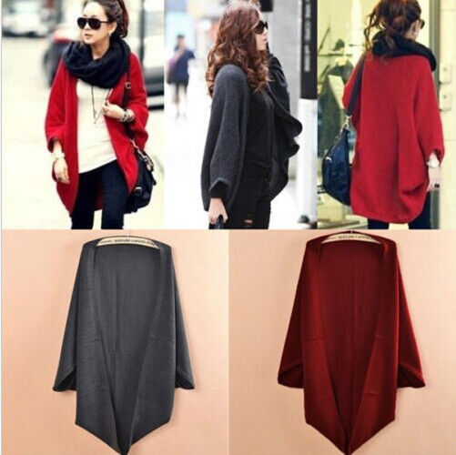 Korea Loose Shawl Batwing Sleeves Lady Knit Sweater Coat Woolen Women Cardigans