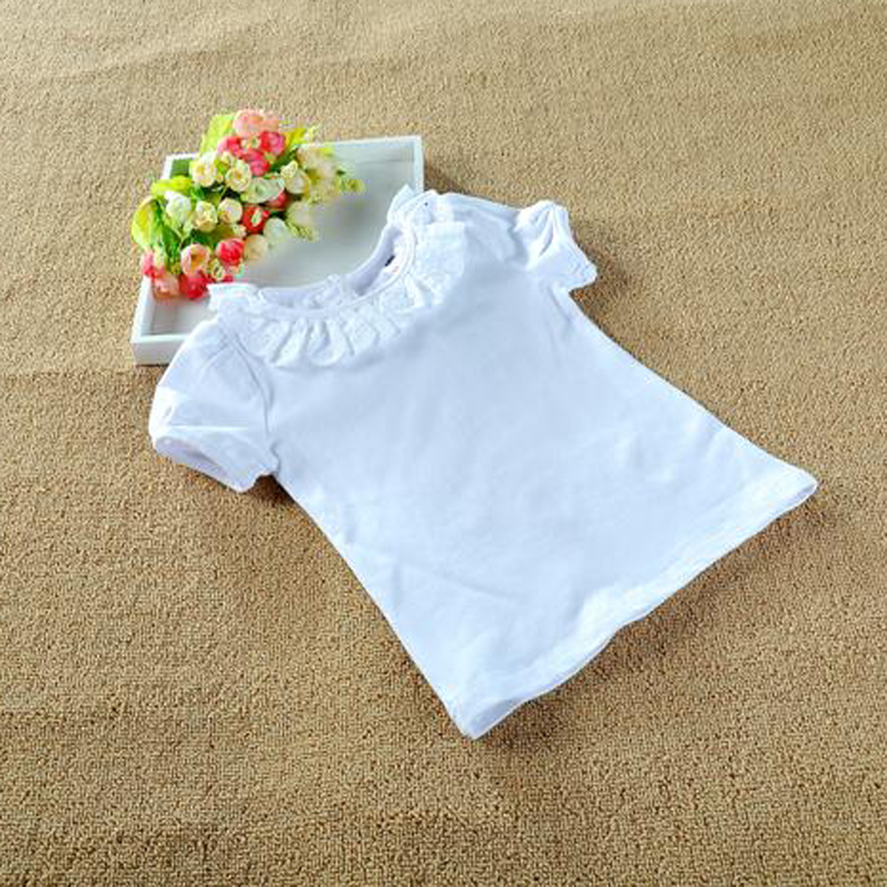 Children T shirt Girls 100 Cotton Tee Long Sleeve Lace Peter Pan Collar White T shirts