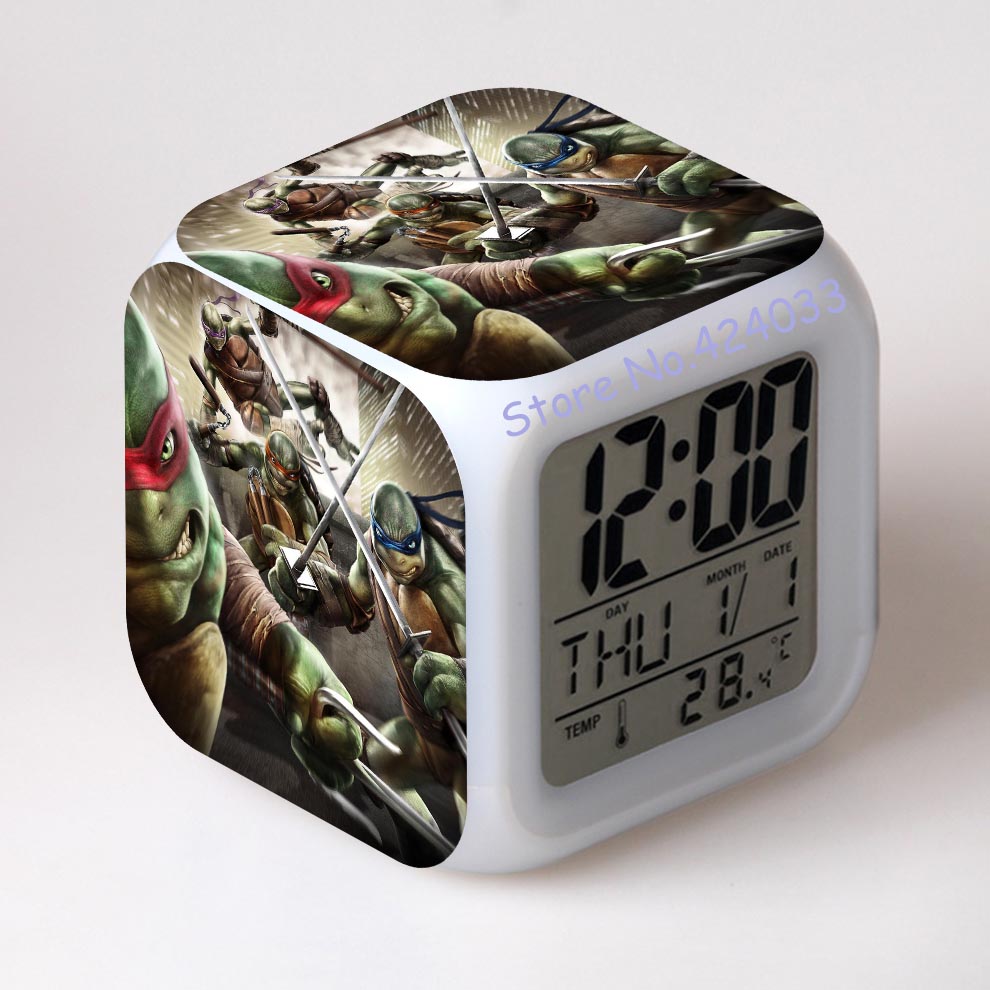 TMNT Turtles LED 7 Colors Change Digital Alarm Clock Thermometer Night