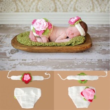1Set Newborn Hat Set Good Quality New Brand Baby Photography Props Costume Outfit Baby Crochet with Headband and cute shorts