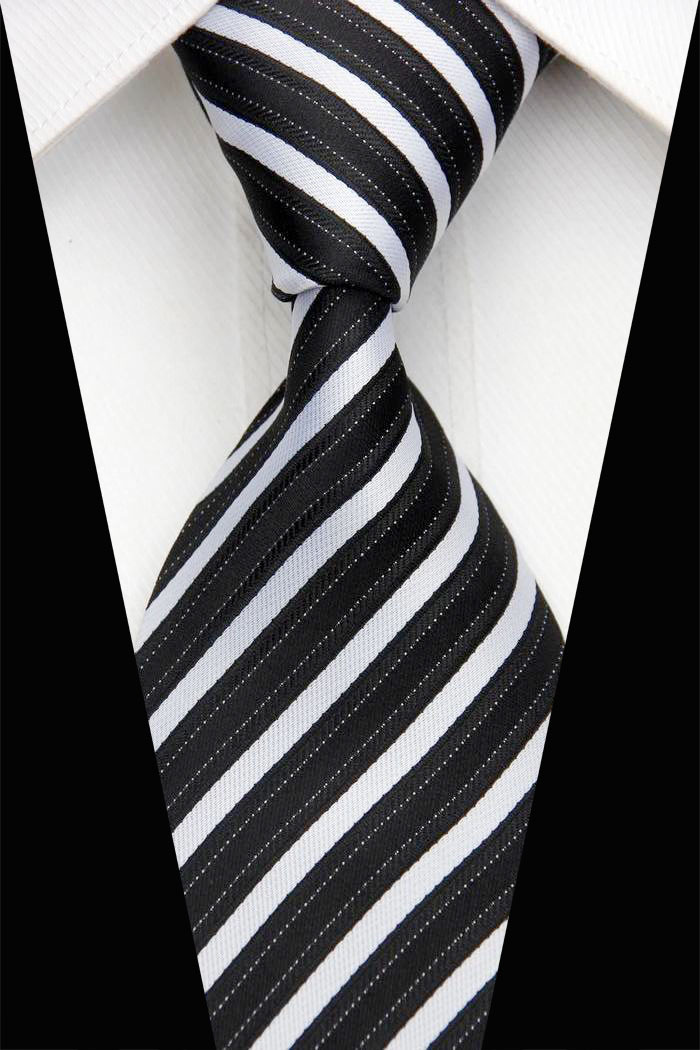 NT0526 White Black Stripes Classic Silk Polyester Man s Jacquard Woven Necktie BusinessCasual Knitting Ties Gravata
