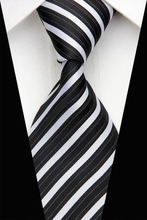 NT0526 White Black Stripes Classic Silk Polyester Man s Jacquard Woven Necktie BusinessCasual Knitting Ties Gravata