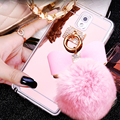 S5 S6 Rabbit Fur Ball bowknot Metal Ring Cases Soft Mirror TPU Girly Coque Cover For