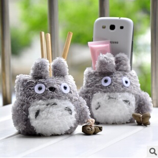 Kawaii Fluffy Totoro Phone Holder Cellphone Stand dual Pen Holder Brush Pot Birthday Gift