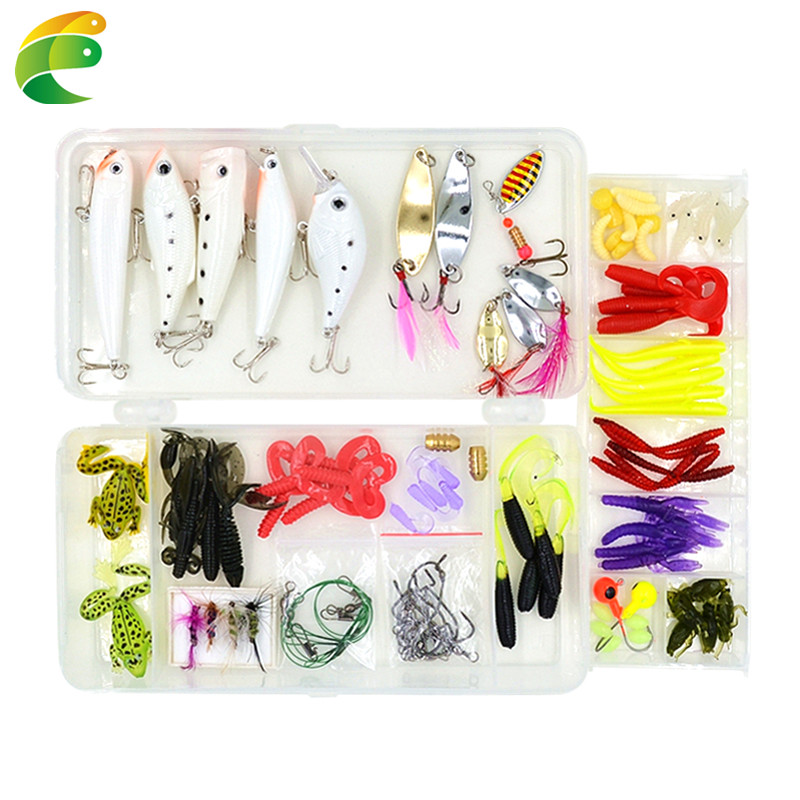 100 Pcs/box Fishing Accessories Tackle Soft Worm Lures Metal Spinner Spoon Lure Night Fishing Lures Fishhooks Connectors Sinkers