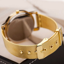 2015 New Arrival Color Gold Fashion Female Stylish Quartz Wrist Watch With Stainless Steel Belt