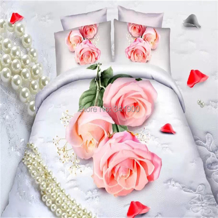 New Arrival 3d Bedding Set 100 Cotton Pink Rose Flower Bed Set Queen Size Duvet Cover