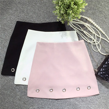 2016 Summer New Korean Fashion Kilt Slim Fit High Waist A Word Mini Skirt Circle Buckle Solid Color 4 Colors Skirts Womens