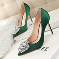 New Spring Summer Women Pumps Elegant Buckle Rhinestone Silk Satin High Heels Shoes Heeled Sexy Thin
