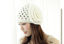 Classic Winter Hats Girls Warm Wool Twist Knitted Hat Fashion Beanies For Woman ladies Flowers mesh