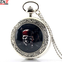 New Fashion Silver Pirates Skull in One Piece Steampunk Pocket Watch Necklace P677 Free Shipping