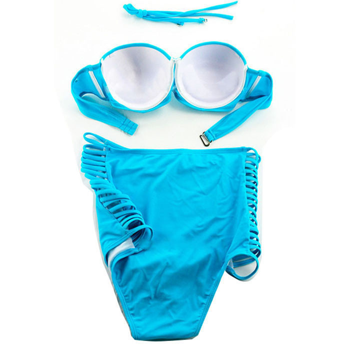 Free Shipping 2015 Beauty Women Favor Padded Boho Fringe Top Strapless Bikini set Sexy Swimsuit Top and Bottoms Swimwear (6)