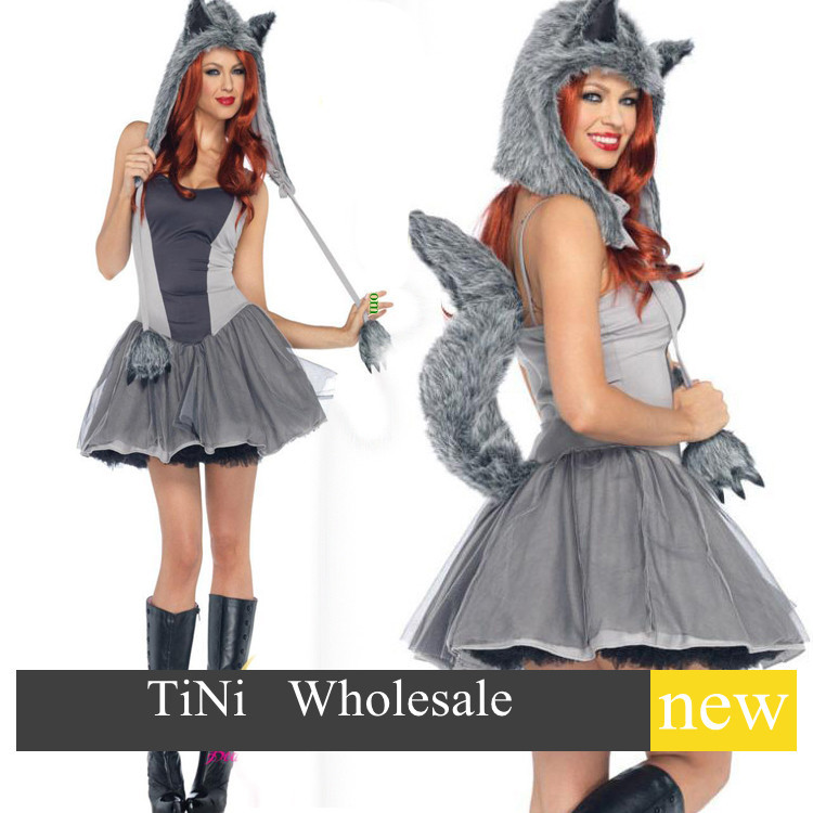 Free Shipping Sexy Leg Avenue Furry Gray Wolf Halloween Costume Adult 