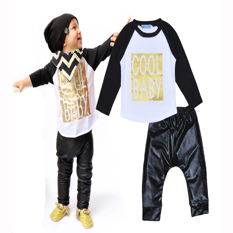 Wholesale Baby boy clothing sets fashion brand COOL BABY printed T shirt + pant black kid suit baby girl clothes vetement enfant
